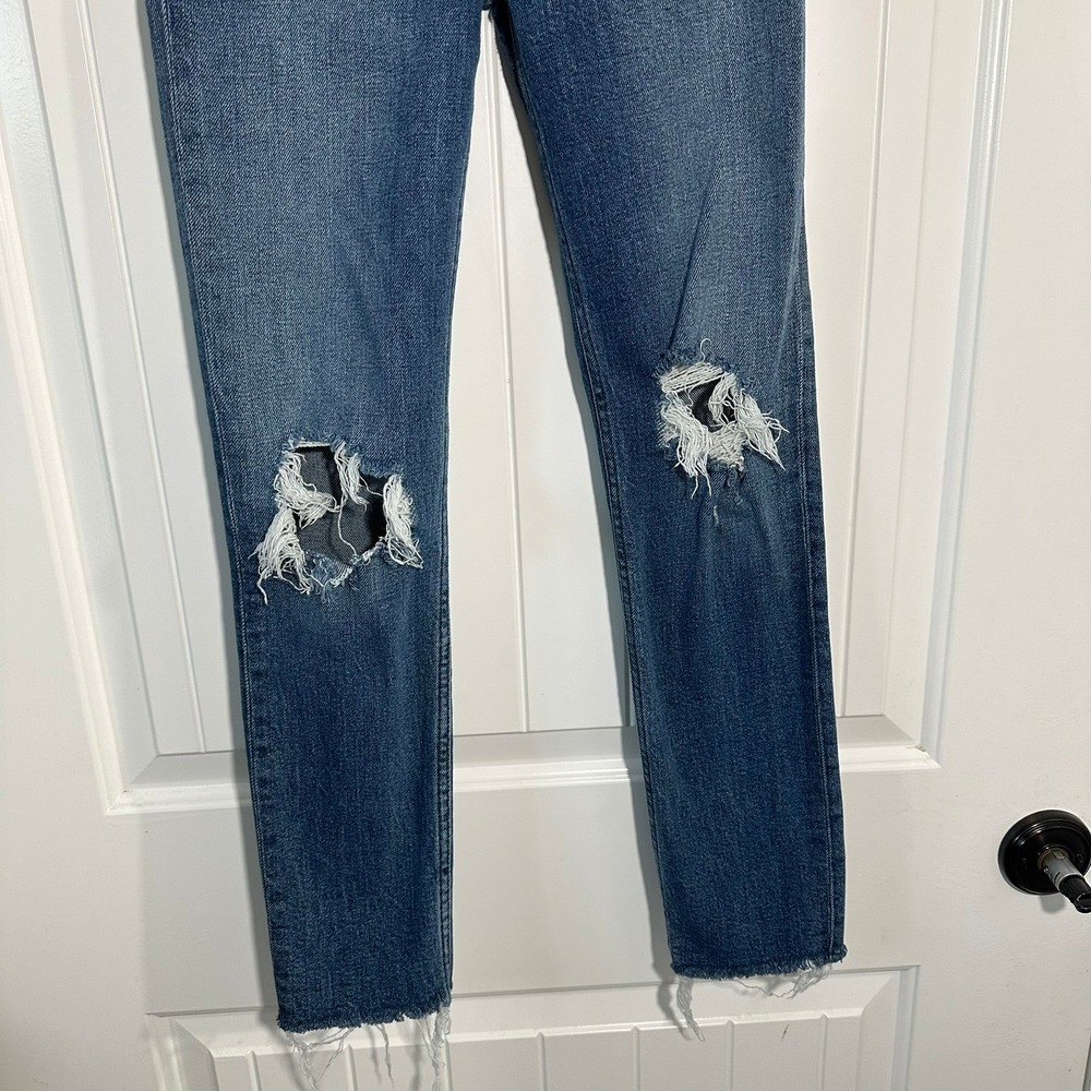 RE/DONE High Rise Ankle Crop Distressed Raw Hem Blue Jeans Size 23 - Picture 3 of 13